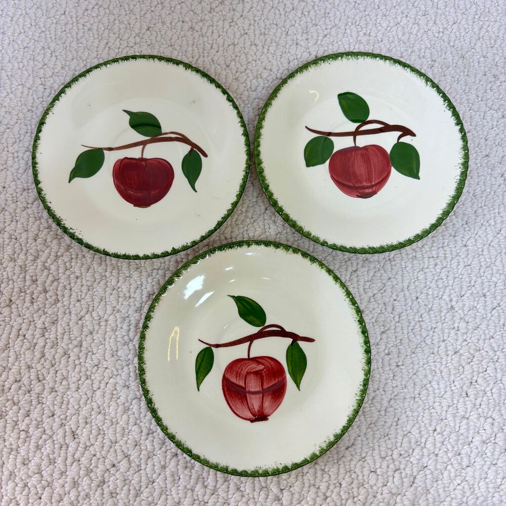 Quaker Apple Saucers Lot of 3 Blue Ridge Southern Pottery Vintage 6" Handpainted